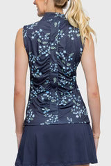 Kastel Sleeveless Ruched Back Navy Rosebud